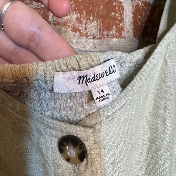 Madewell Light Green Linen Dress - SZ 14 - Picture 3 of 7